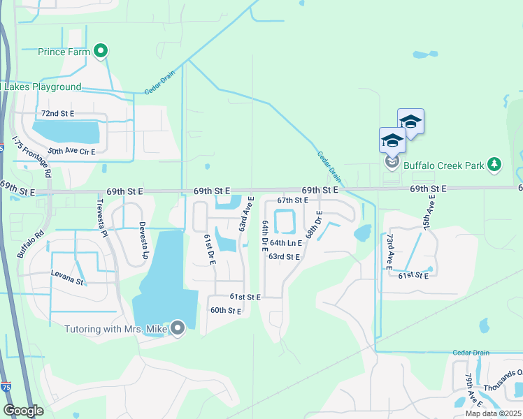 map of restaurants, bars, coffee shops, grocery stores, and more near 6607 64th Drive East in Palmetto