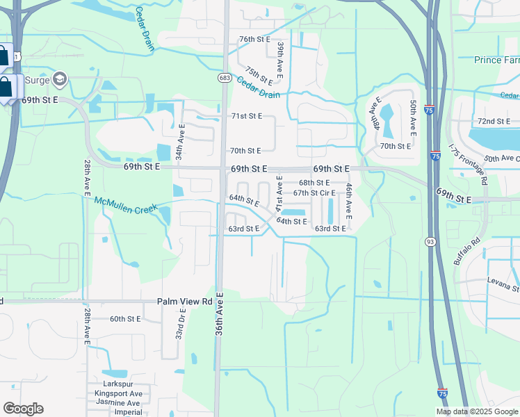 map of restaurants, bars, coffee shops, grocery stores, and more near 12 Shadow Brook Lane in Palmetto