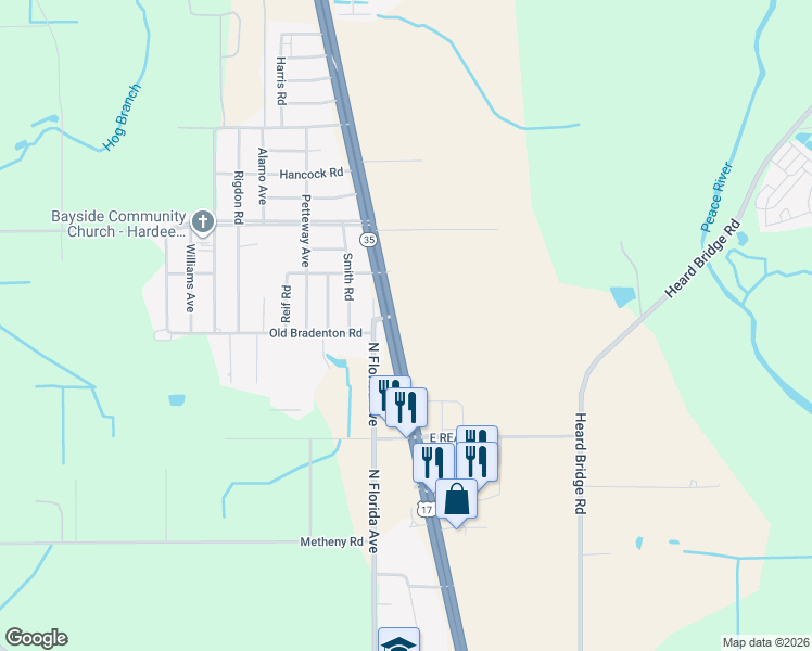 map of restaurants, bars, coffee shops, grocery stores, and more near 1768 U.S. 17 in Wauchula
