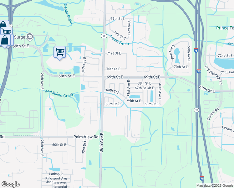 map of restaurants, bars, coffee shops, grocery stores, and more near 12 Shadow Brook Lane in Palmetto
