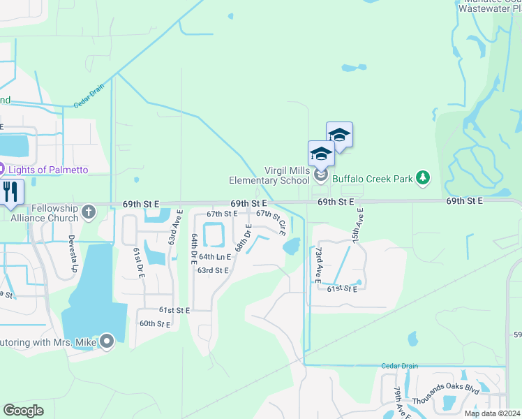 map of restaurants, bars, coffee shops, grocery stores, and more near 6806 67th Street Circle East in Palmetto