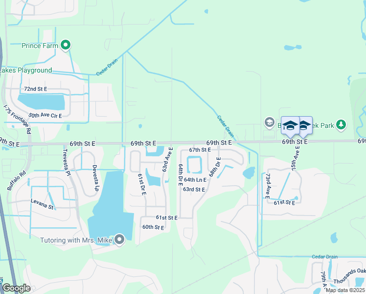 map of restaurants, bars, coffee shops, grocery stores, and more near 6607 64th Drive East in Palmetto