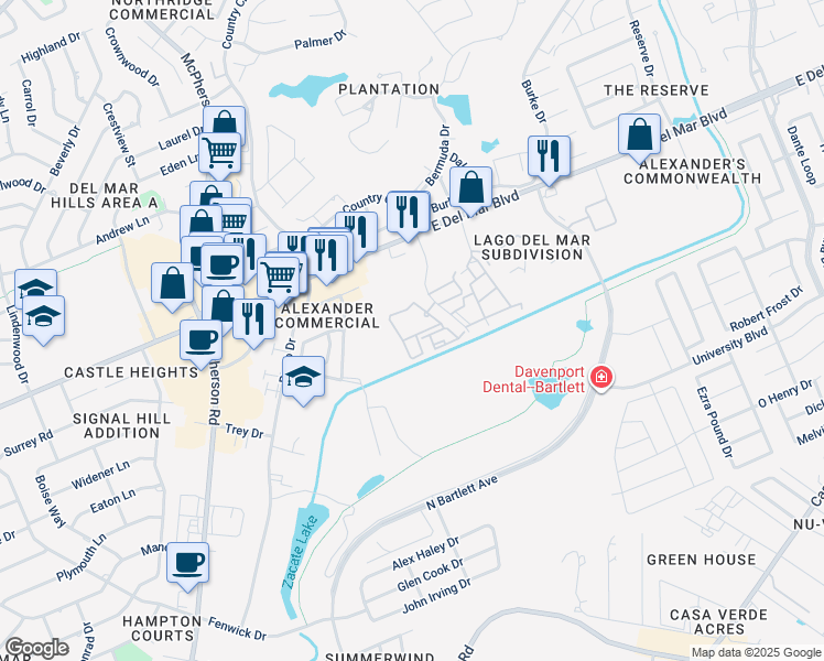 map of restaurants, bars, coffee shops, grocery stores, and more near 7550 Country Club Drive in Laredo