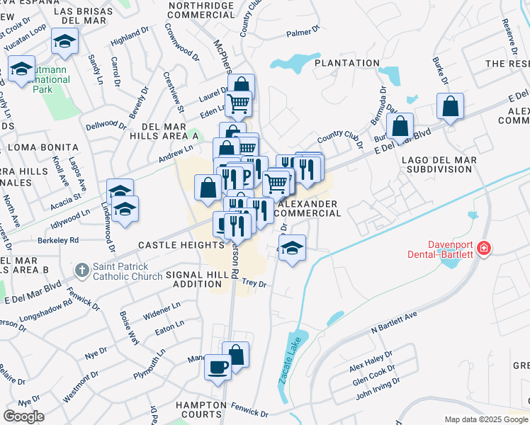map of restaurants, bars, coffee shops, grocery stores, and more near 1311 Junction Drive in Laredo