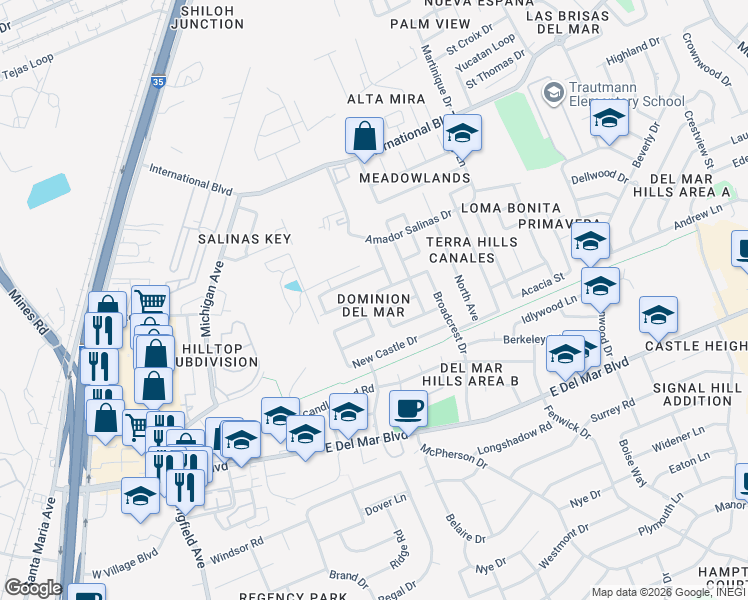 map of restaurants, bars, coffee shops, grocery stores, and more near 337 Westham in Laredo