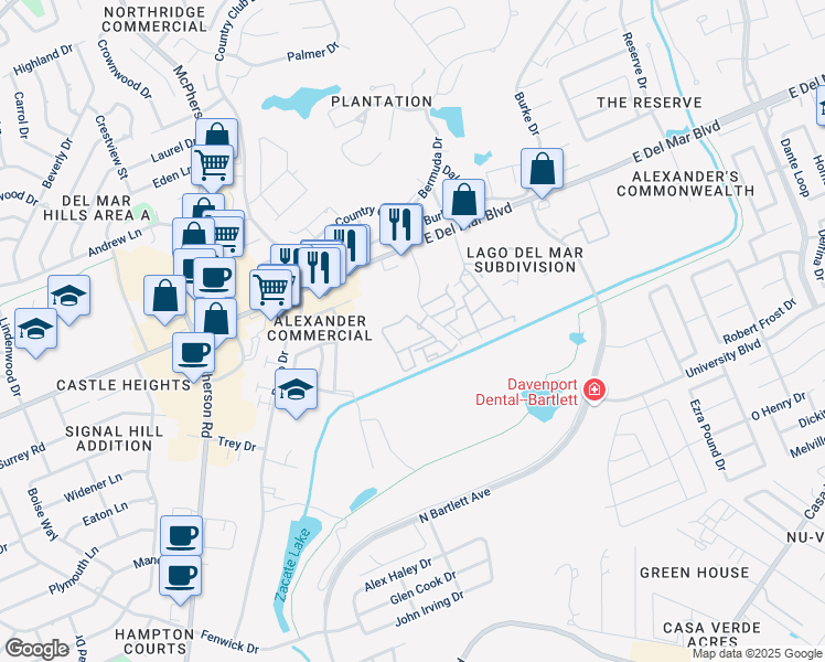 map of restaurants, bars, coffee shops, grocery stores, and more near 7550 Country Club Drive in Laredo
