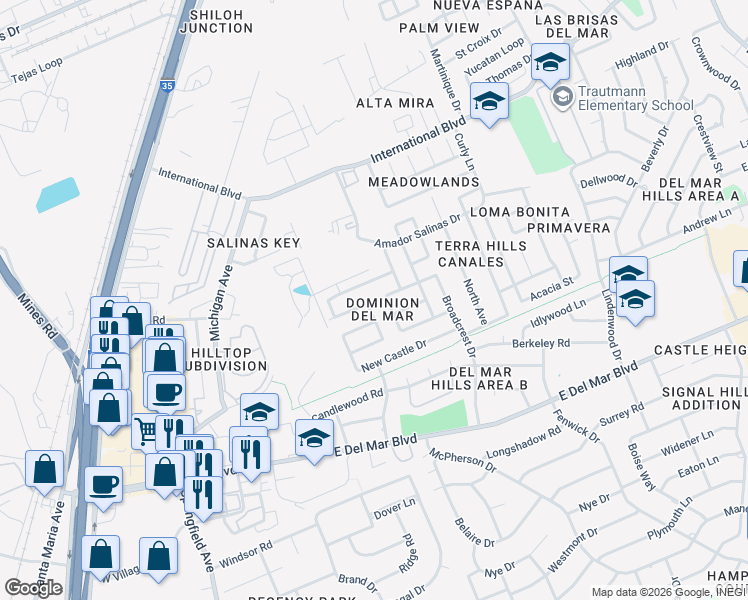 map of restaurants, bars, coffee shops, grocery stores, and more near 337 Westham in Laredo