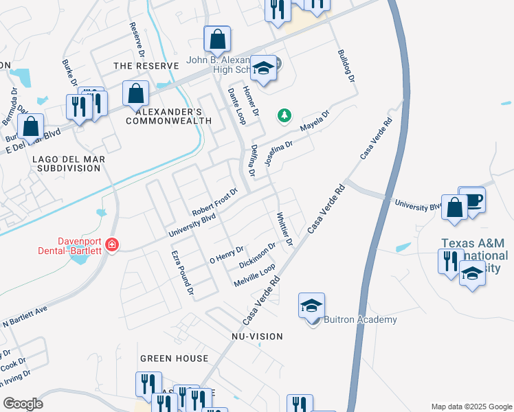 map of restaurants, bars, coffee shops, grocery stores, and more near 3019 Swift Drive in Laredo