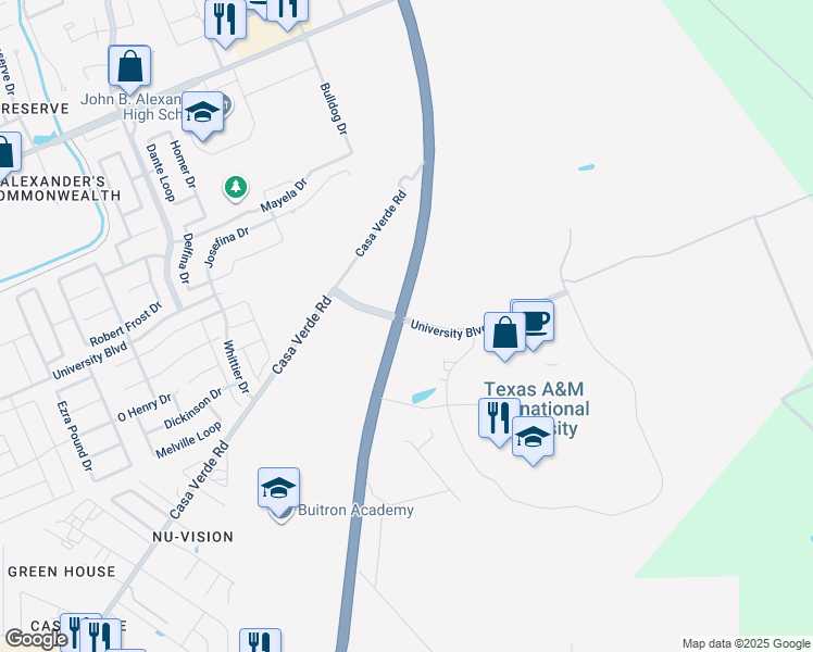 map of restaurants, bars, coffee shops, grocery stores, and more near 4907 University Boulevard in Laredo