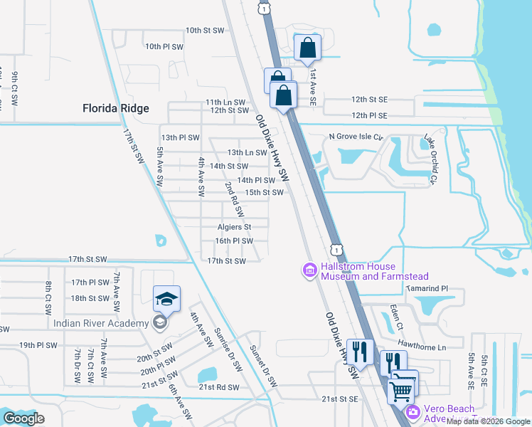 map of restaurants, bars, coffee shops, grocery stores, and more near 204 Blackstone Street in Vero Beach