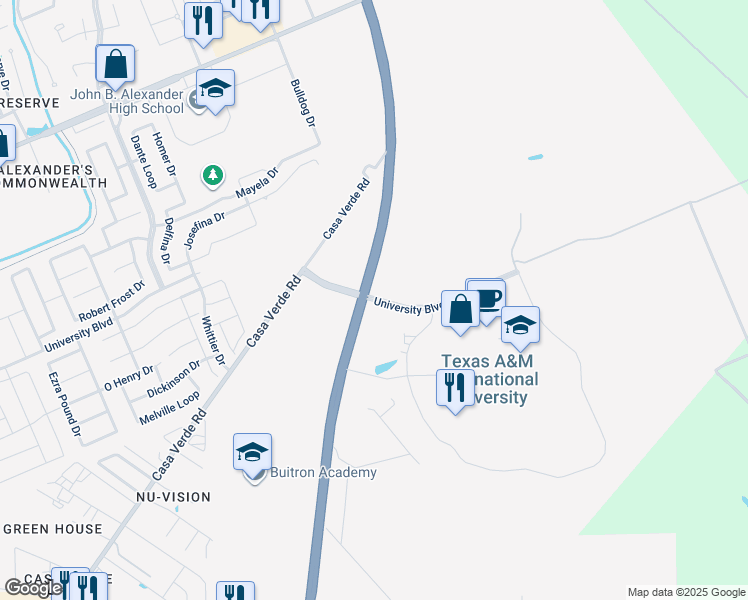 map of restaurants, bars, coffee shops, grocery stores, and more near 4907 University Boulevard in Laredo