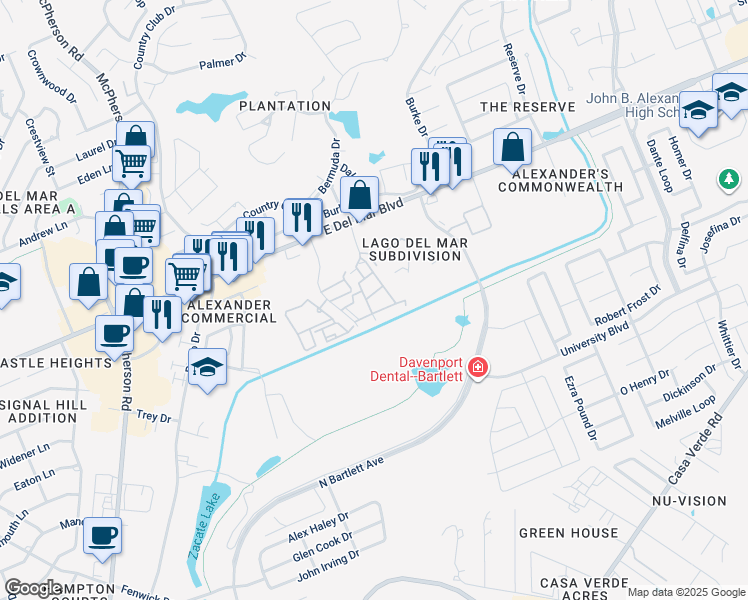 map of restaurants, bars, coffee shops, grocery stores, and more near 7614 Laguna Del Mar Court in Laredo