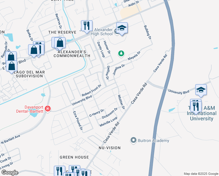 map of restaurants, bars, coffee shops, grocery stores, and more near 3019 Swift Drive in Laredo