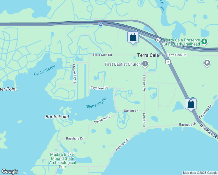 map of restaurants, bars, coffee shops, grocery stores, and more near 1620 Bayshore Dr in Manatee
