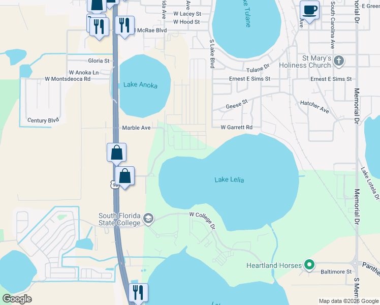 map of restaurants, bars, coffee shops, grocery stores, and more near 242 River Walk Way in Avon Park