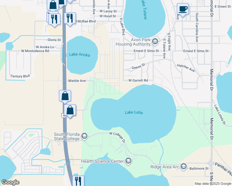 map of restaurants, bars, coffee shops, grocery stores, and more near 1433 S Lake Blvd in Avon Park