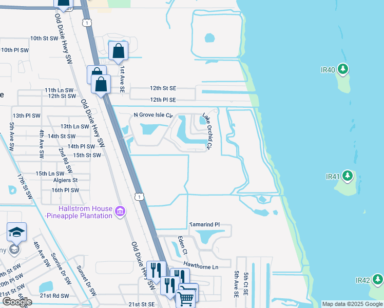map of restaurants, bars, coffee shops, grocery stores, and more near 801-843 Lake Orchid Cir in Vero Beach
