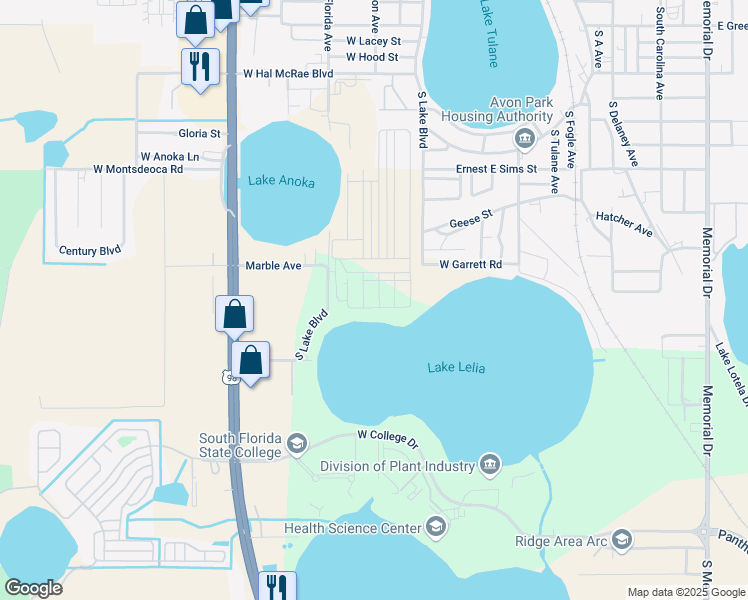 map of restaurants, bars, coffee shops, grocery stores, and more near 242 River Walk Way in Avon Park
