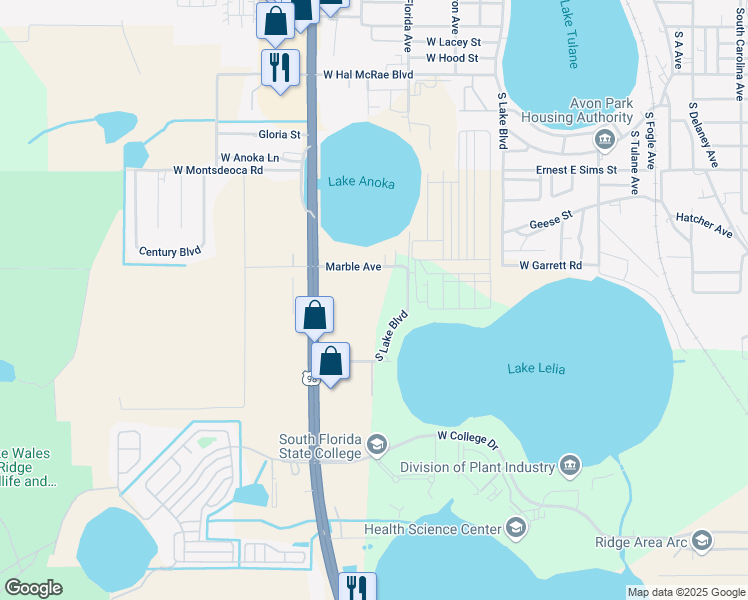 map of restaurants, bars, coffee shops, grocery stores, and more near 1110 Canberra Circle in Avon Park