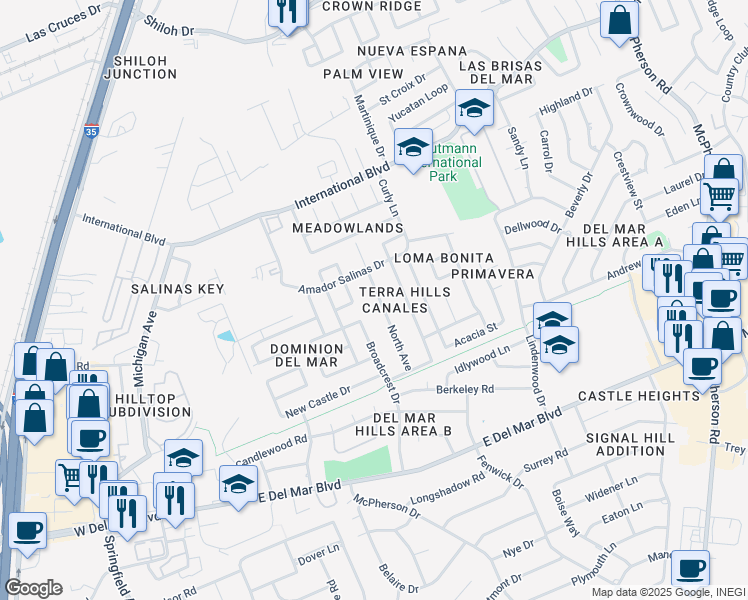 map of restaurants, bars, coffee shops, grocery stores, and more near 138 North Avenue in Laredo