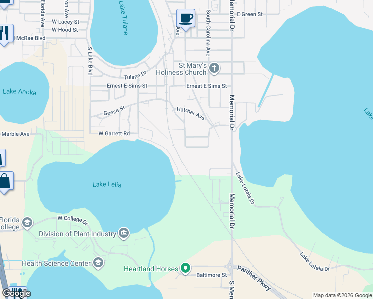 map of restaurants, bars, coffee shops, grocery stores, and more near 202 Williams Gray Court in Avon Park
