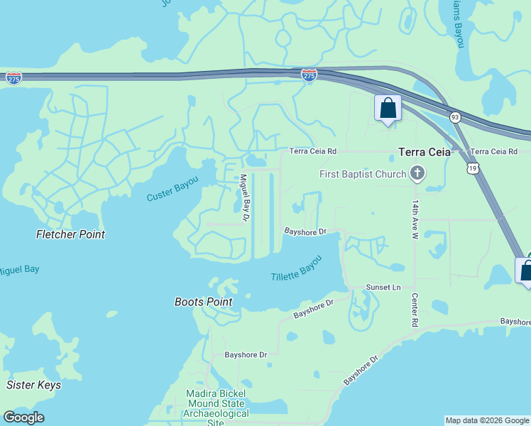 map of restaurants, bars, coffee shops, grocery stores, and more near 128 Burns Road in Terra Ceia