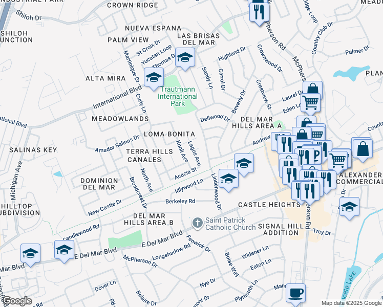 map of restaurants, bars, coffee shops, grocery stores, and more near 116 Lagos Avenue in Laredo