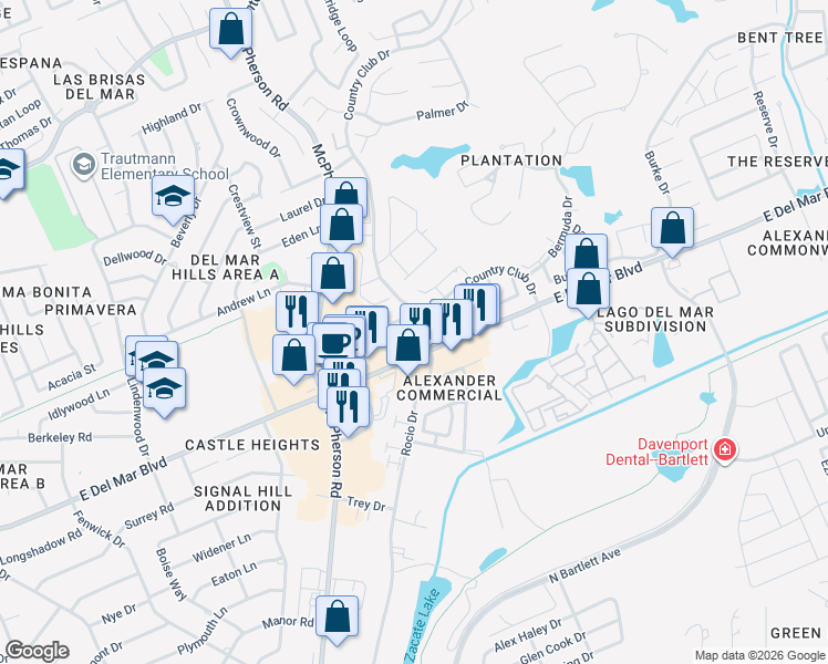 map of restaurants, bars, coffee shops, grocery stores, and more near 1129 Quail Hollow Loop in Laredo