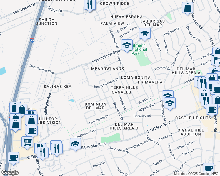 map of restaurants, bars, coffee shops, grocery stores, and more near 138 North Avenue in Laredo