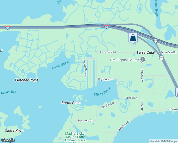 map of restaurants, bars, coffee shops, grocery stores, and more near 128 Burns Road in Terra Ceia
