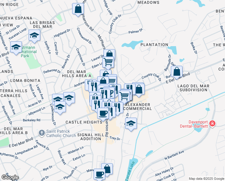 map of restaurants, bars, coffee shops, grocery stores, and more near 7811 McPherson Road in Laredo
