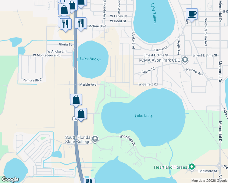 map of restaurants, bars, coffee shops, grocery stores, and more near 242 River Walk Way in Avon Park
