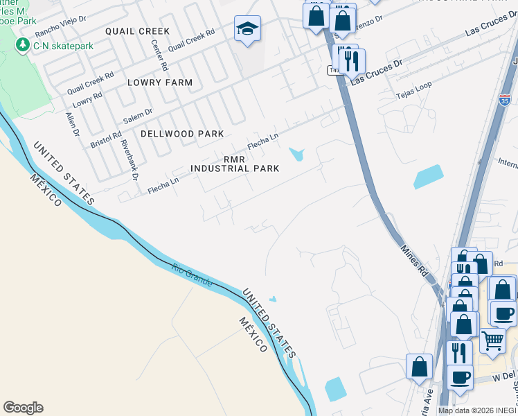map of restaurants, bars, coffee shops, grocery stores, and more near 115 North America Road in Laredo