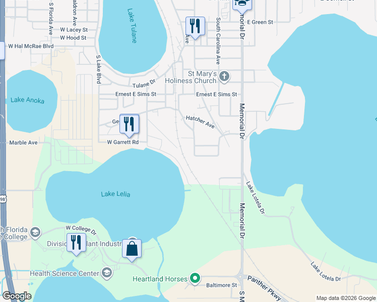 map of restaurants, bars, coffee shops, grocery stores, and more near 202 Williams Gray Ct in Avon Park