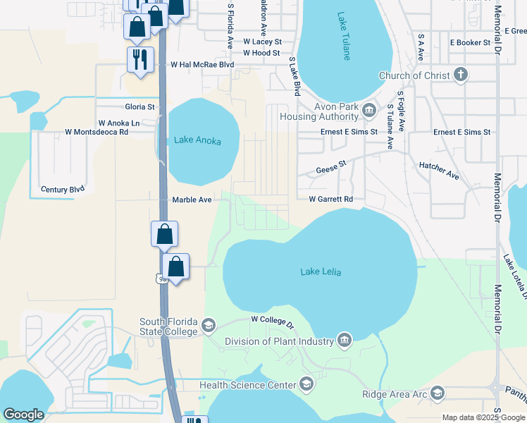 map of restaurants, bars, coffee shops, grocery stores, and more near 242 River Walk Way in Avon Park