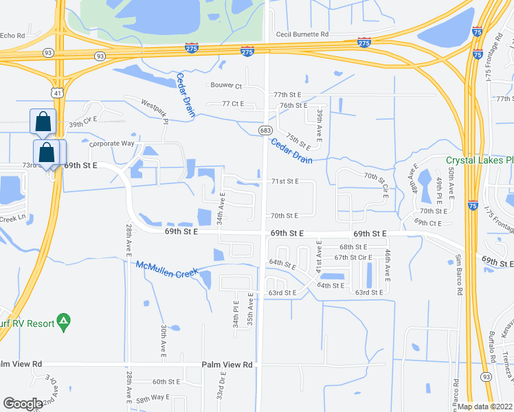 map of restaurants, bars, coffee shops, grocery stores, and more near 3506 70th Glen East in Palmetto