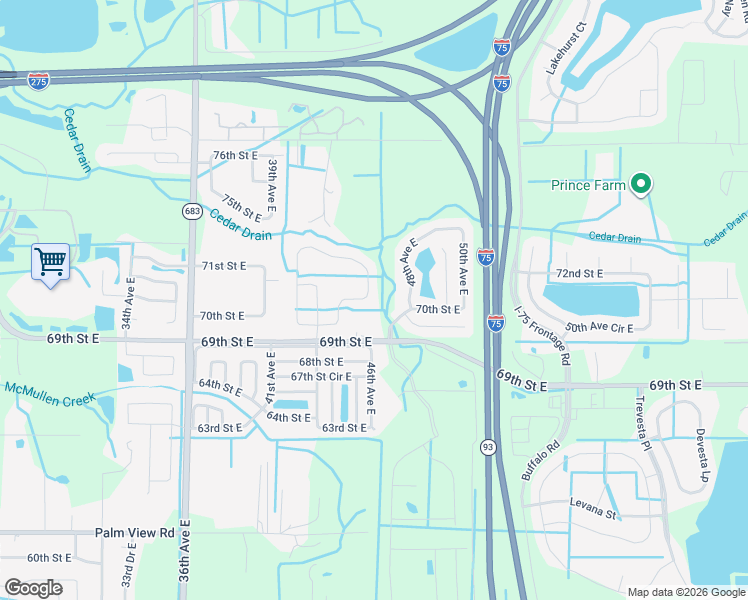 map of restaurants, bars, coffee shops, grocery stores, and more near 4275 70th Street Circle East in Palmetto