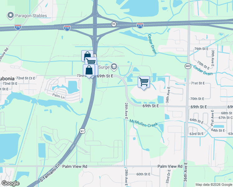 map of restaurants, bars, coffee shops, grocery stores, and more near 2845 69th Street East in Bradenton