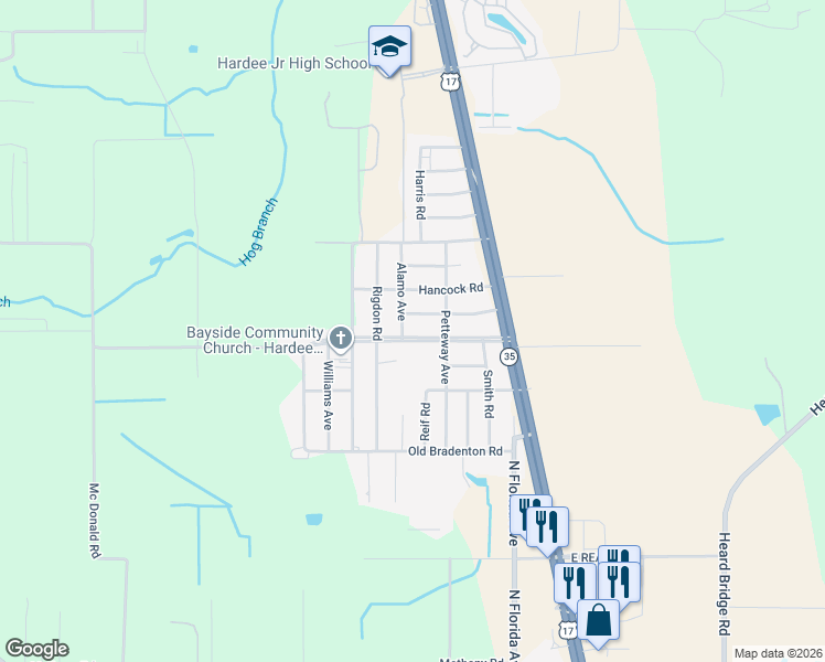 map of restaurants, bars, coffee shops, grocery stores, and more near 2011 Alamo Avenue in Wauchula