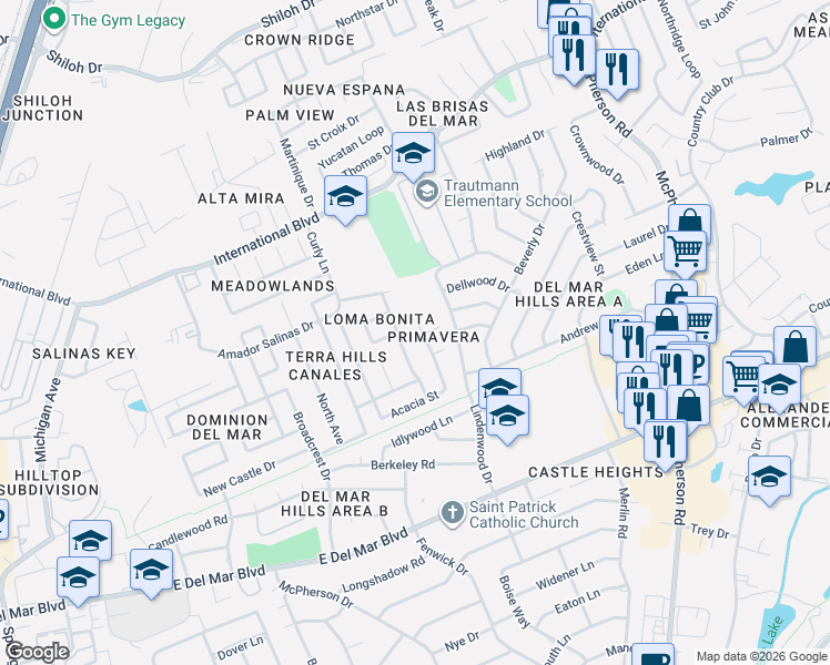 map of restaurants, bars, coffee shops, grocery stores, and more near 132 Lagos Avenue in Laredo