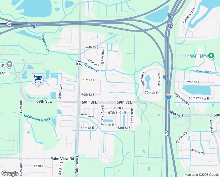 map of restaurants, bars, coffee shops, grocery stores, and more near 4145 70th Street Circle East in Palmetto
