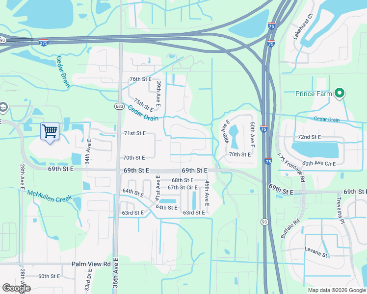 map of restaurants, bars, coffee shops, grocery stores, and more near 7031 43rd Avenue East in Palmetto