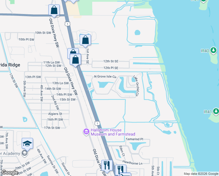 map of restaurants, bars, coffee shops, grocery stores, and more near 219 Grove Isle Circle in Vero Beach