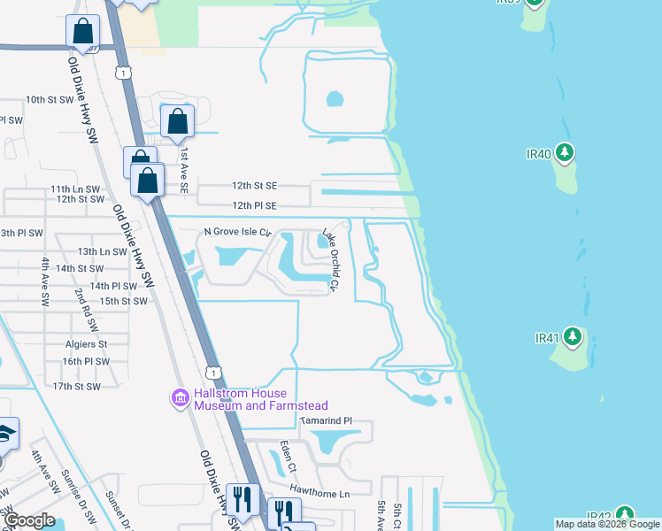 map of restaurants, bars, coffee shops, grocery stores, and more near 700 Lake Orchid Circle in Vero Beach