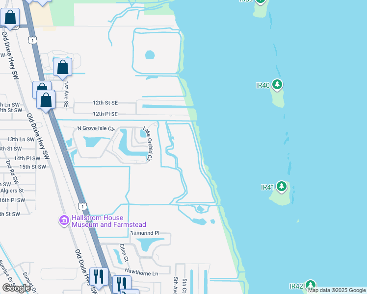 map of restaurants, bars, coffee shops, grocery stores, and more near 485 12th Place Southeast in Vero Beach