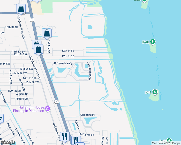 map of restaurants, bars, coffee shops, grocery stores, and more near 801 Lake Orchid Circle in Vero Beach