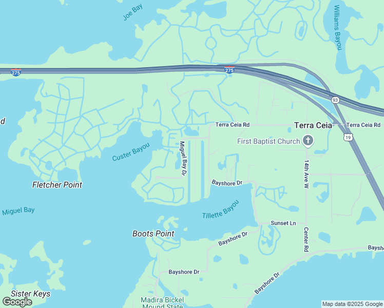 map of restaurants, bars, coffee shops, grocery stores, and more near 116 Burns Road in Terra Ceia