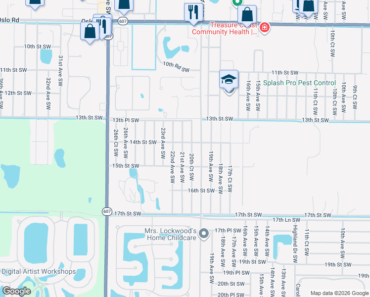 map of restaurants, bars, coffee shops, grocery stores, and more near 1416 21st Avenue Southwest in Vero Beach