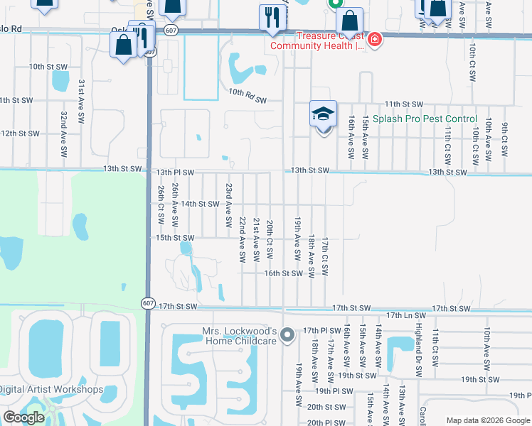 map of restaurants, bars, coffee shops, grocery stores, and more near 1416 21st Avenue Southwest in Vero Beach