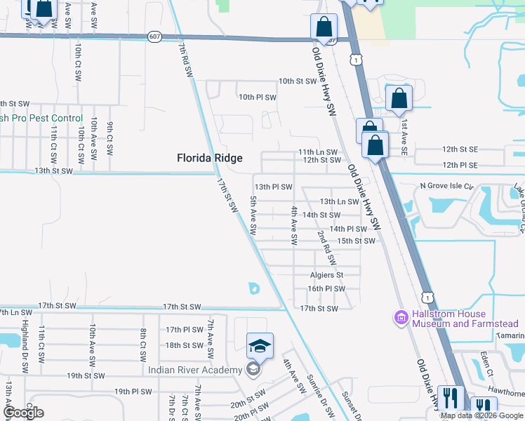 map of restaurants, bars, coffee shops, grocery stores, and more near 470 14th Street Southwest in Vero Beach